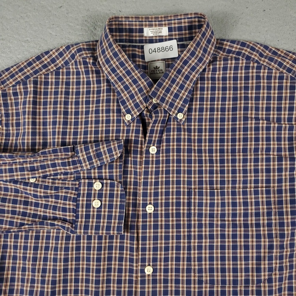 Peter Millar Shirt Mens Size XL Blue Plaid Casual Button Up Long Sleeve - Picture 1 of 6